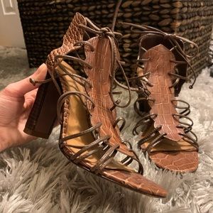 SCHUTZ Lace Up Caged High Heel Sandals